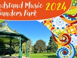 Artwork including image of Sanders Park Bandstand and bold colours