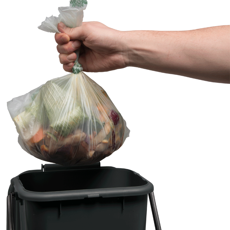 Food waste in clear bin liner