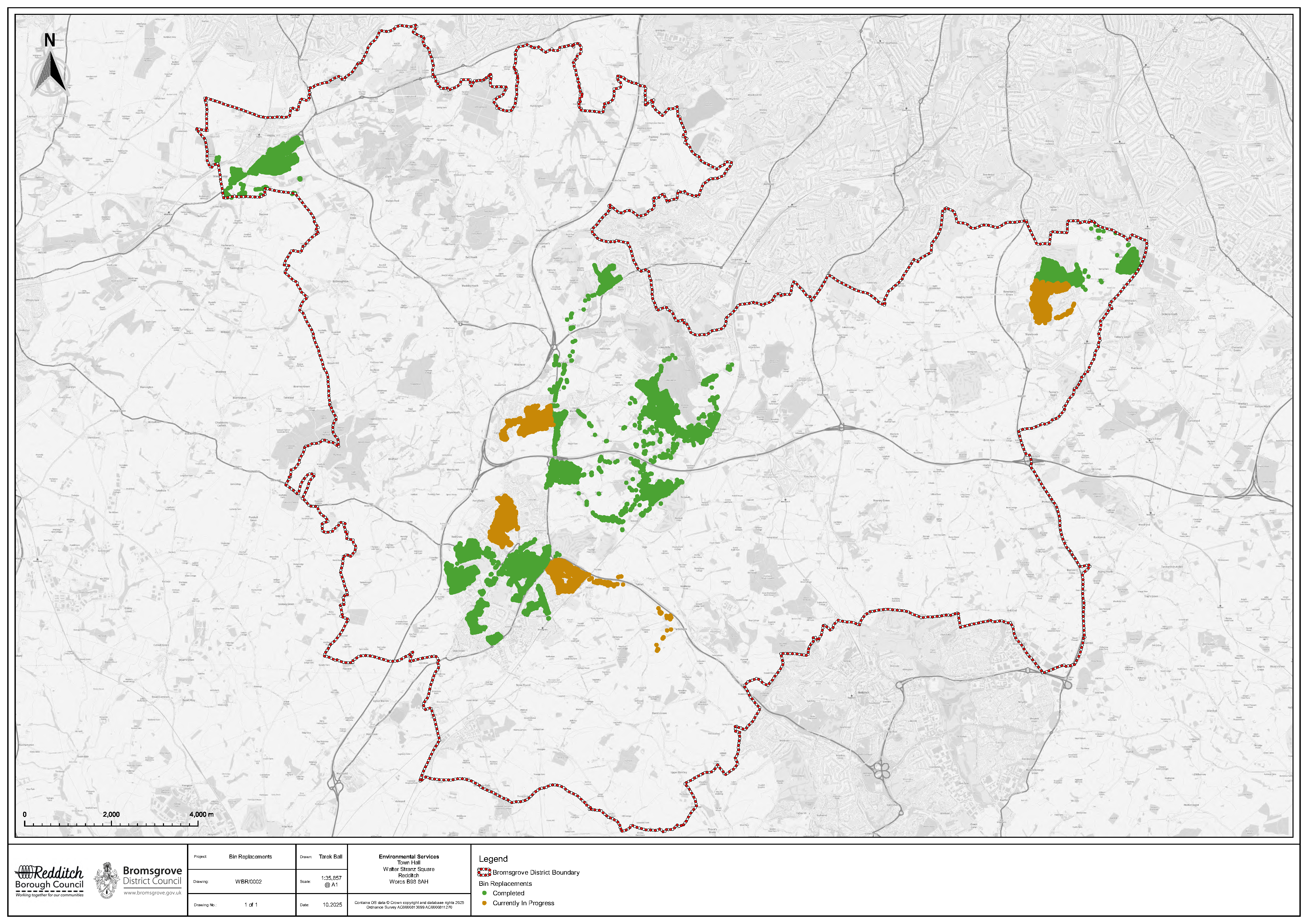 Map of area bins are being replaced from October 10 2025